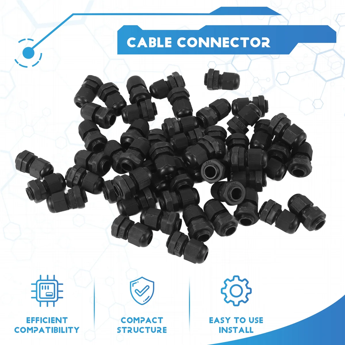 A9oP- PG7 Black Nylon Waterproof Strain Relief,Cord Grip,Cable Gland 3.5-6 mm 50pcs