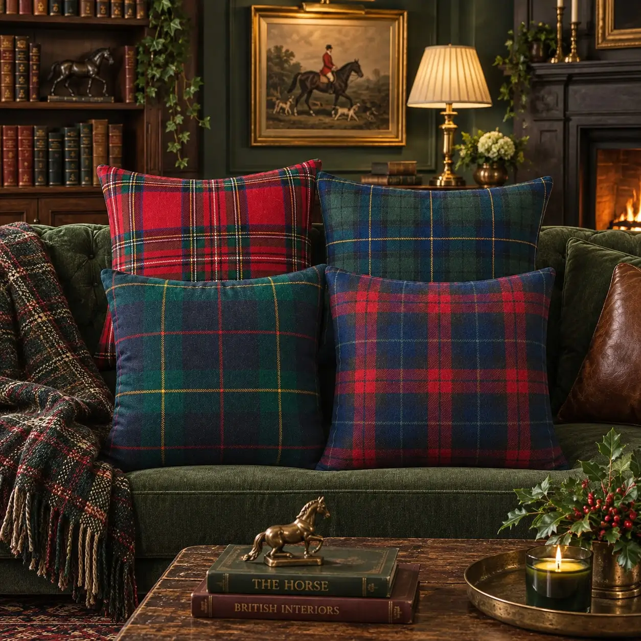 Luxury Tartan Plaid Throw Pillow Covers, Dark Academia Fall Christmas Decorative Cushion Cases, Rich Classic Check Pillowcases For Sofa Living Room Bedroom Farmhouse Home Decor, Vintage Rustic Preppy Holiday Party Decor, Cozy Autumn Winter Decoration