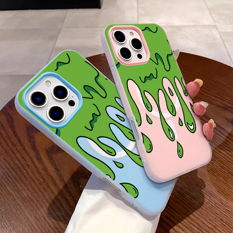 

Простой чехол для телефона с жидким узором в виде манги и зеленого раствора для iPhone 16, 15, 14, 13, 12, 11, противоударный чехол для телефона ProMax, минималистичный чехол