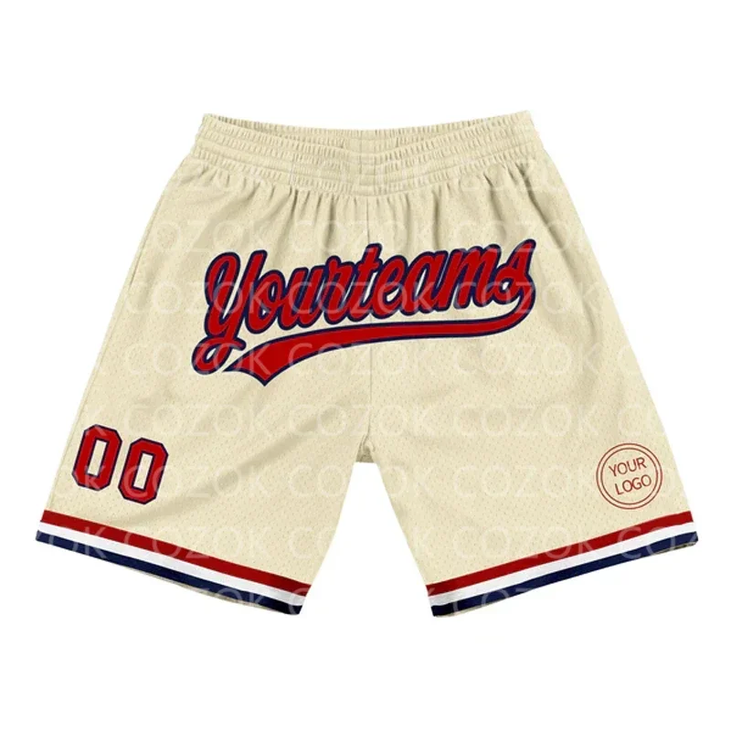 

Custom cream-coloured Authentic Basketball Shorts 3D Printed Men Shorts Your Name Mumber Quick Drying Beach Shorts