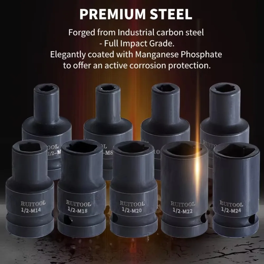 1/2 "Square Hole Taper Socket for Pneumatic Wrench M6-24 Machine Die Socket Adapters Hex Shank Machine Screw Metric Plug Threa