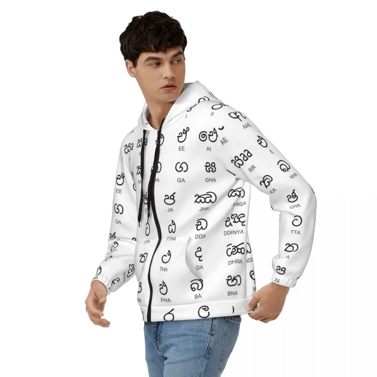 Sinhala Alphabet Chart, Sinhalese Language Learning Chart Zipper Hoodies Autumn Winter Men's Women's Sweatshirt Long Sleeve Tops