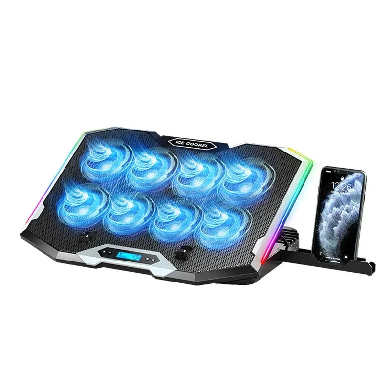 Imagem -05 - Ice Coorel-gaming Laptop Coolerportas Usb Luz Rgb Display hd Laptop Cooling Pad Suporte Cooler Notebook Ajustável Fãs