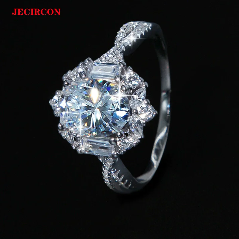 

JECIRCON Women's 2 Carat Oval Moissanite Ring, S925 Sterling Silver Wedding Engagement Diamond Ring, Shiny Luxury Jewelry Gift