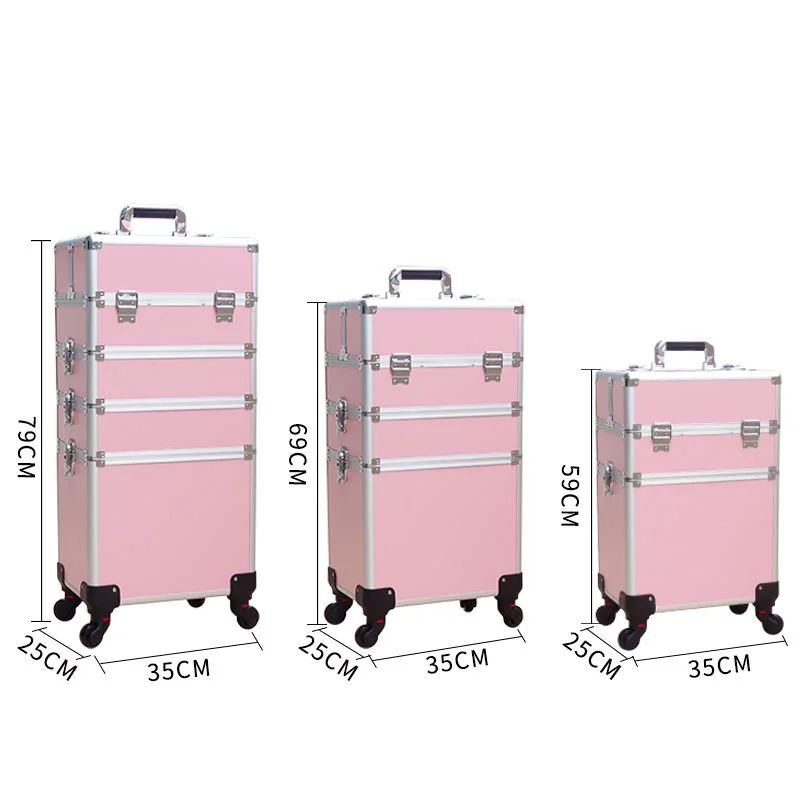 New Women Trolley Cosmetic Bags on Wheel,Nails Makeup Toolbox,Detachable Foldable Beauty Suitcase Travel bag vs Rolling Luggage