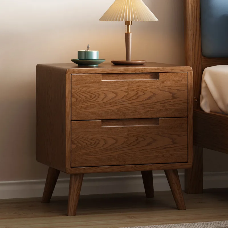 Nordic all-solid wood bedside table modern complete bedroom storage cabinet Japanese-style log bedside bucket small apartment
