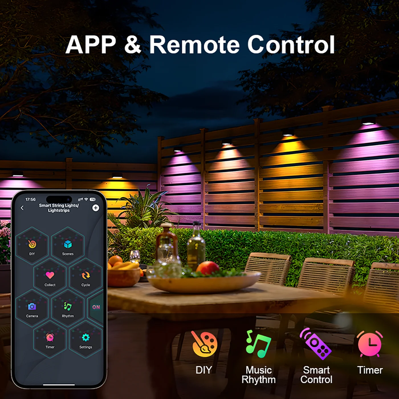 Lampu Teras Permanen Luar Ruangan 300 Kaki 180 LED Hitam Bluetooth App DIY RGB IC Light String untuk Dekorasi Natal dan Pesta