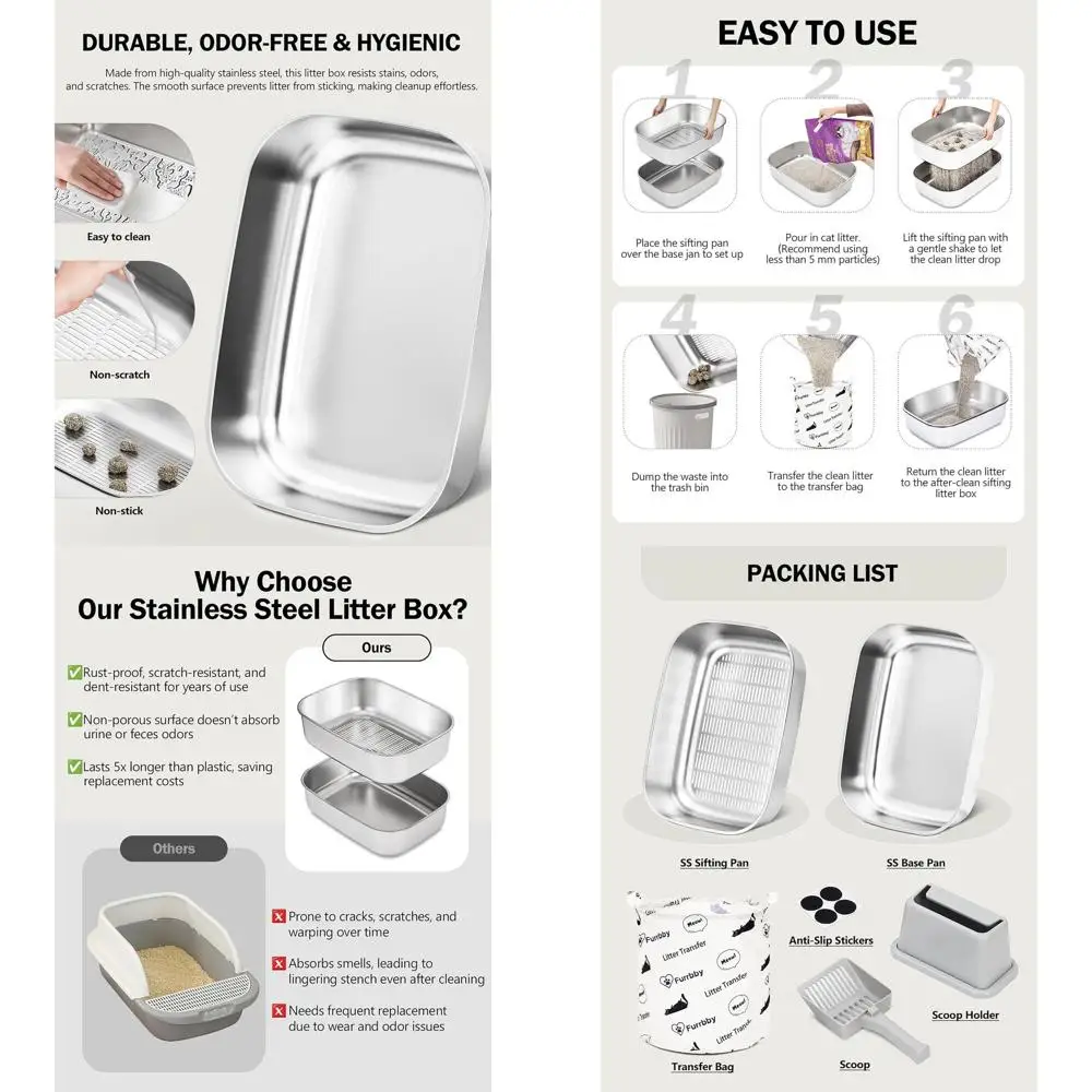 

Очень большой лоток для кошек из нержавеющей стали с крышкой и совком для крупных кошек, идеально подходит для домов с несколькими кошками и обеспечивает контроль запаха.