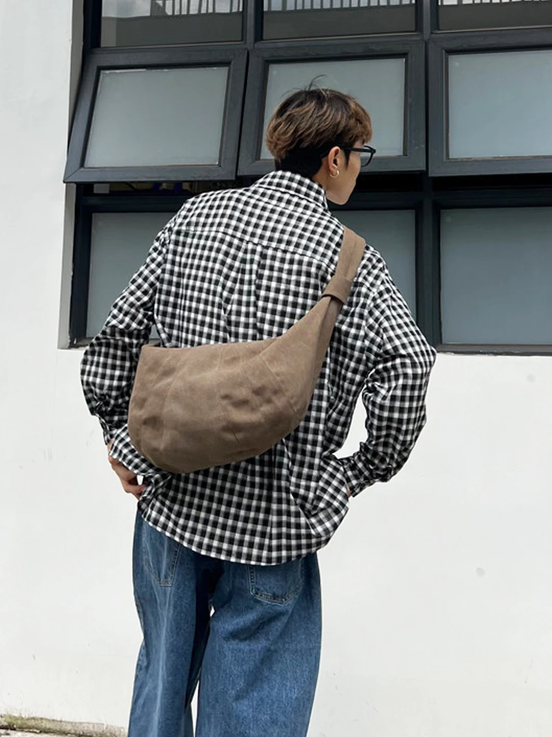 NIN Underarm Hobo Canvas Dumpling Bag Crossbody Bag for Men And Women Casual Moon Shape Single Shoulder Handbag