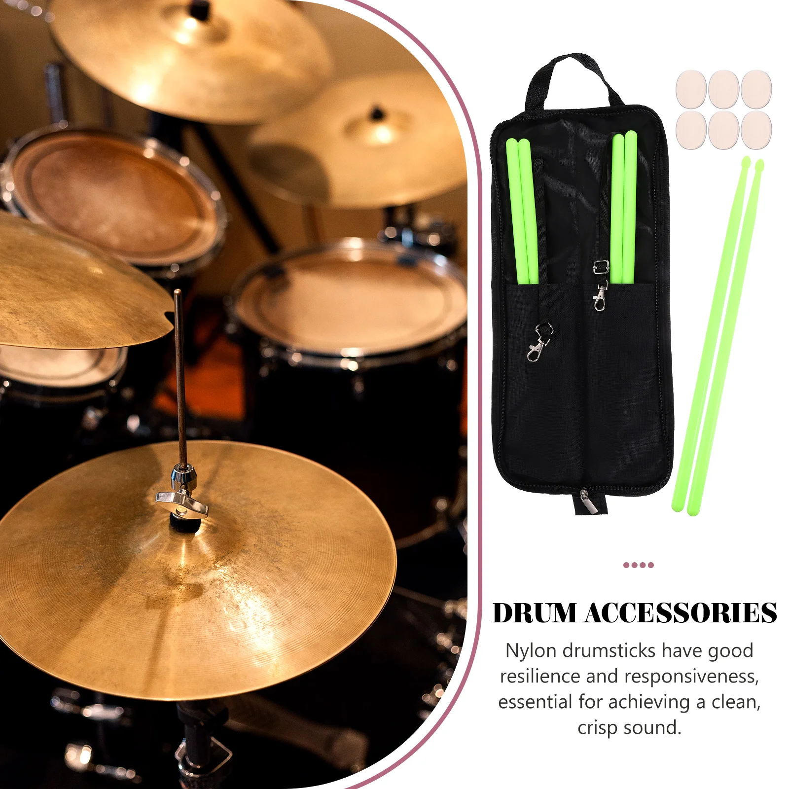 

1 Set Of Youth Rock Band Drum Sticks Nylon Percussion Sticks With Bag And Effective Drum Dampener For Clean Sound