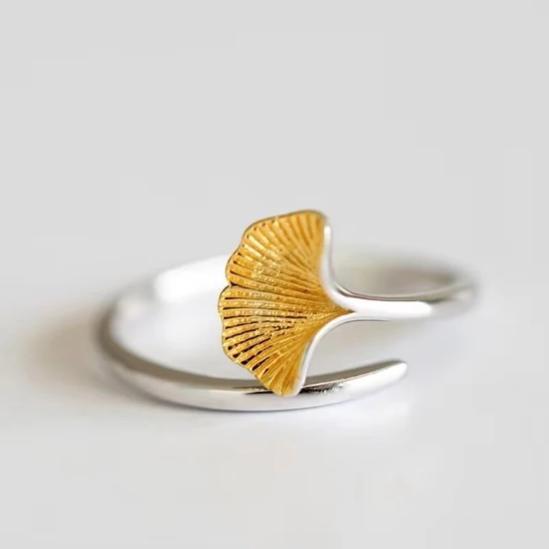 925 Sterling Silver Ginkgo biloba flowers Open Rings For Women Hypoallergenic Fashion Girl Sterling-silver-jewelry
