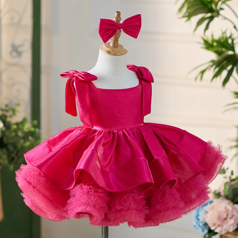 2024Elegant Fluffy girl dress Big bow birthday dance party gorgeous dress graduation banquet evening dress girls Wedding dresses