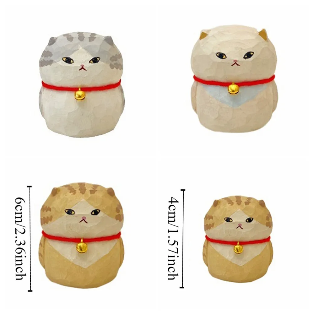 Ornement de chat en bois caraté fait à la main pour la décoration de la maison, cloche de chaton, dessin animé mignon, petit modèle de chat, décor de bureau, beurre