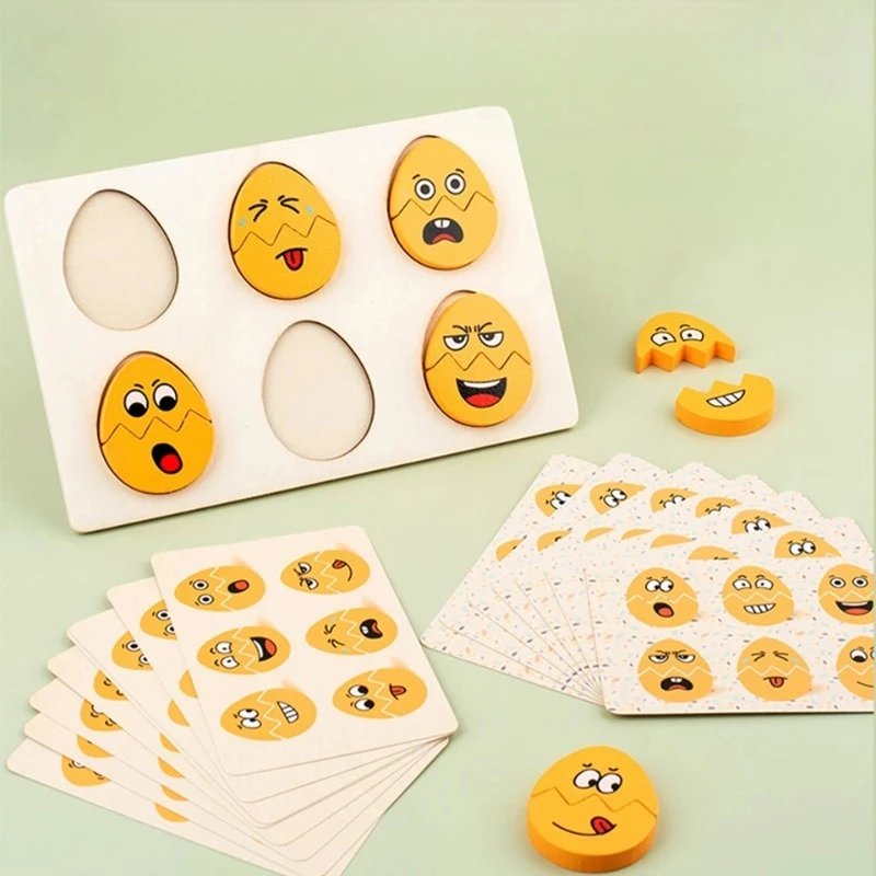 لعبة ألغاز العاطفة الخشبية من مونتيسوري للأطفال، تعبير الوجه، مطابقة التفكير الحسي التعليمي، ألعاب الأطفال الصغار للتعلم المبكر