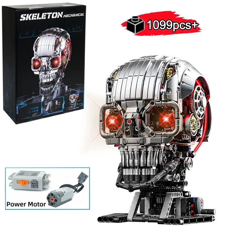 

1099Pcs Motorized Skeleton Head Bricks Light Moving Parts Construction Set MOC Model Creative ideal Christmas birthday gifts