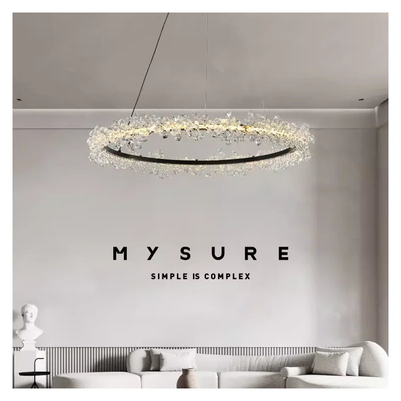 Modern Luxury Balck Crystal chandelier Nordic Ring Pendant lamp Bedroom Shop Living Dining Room Restaurant Round hanging lights