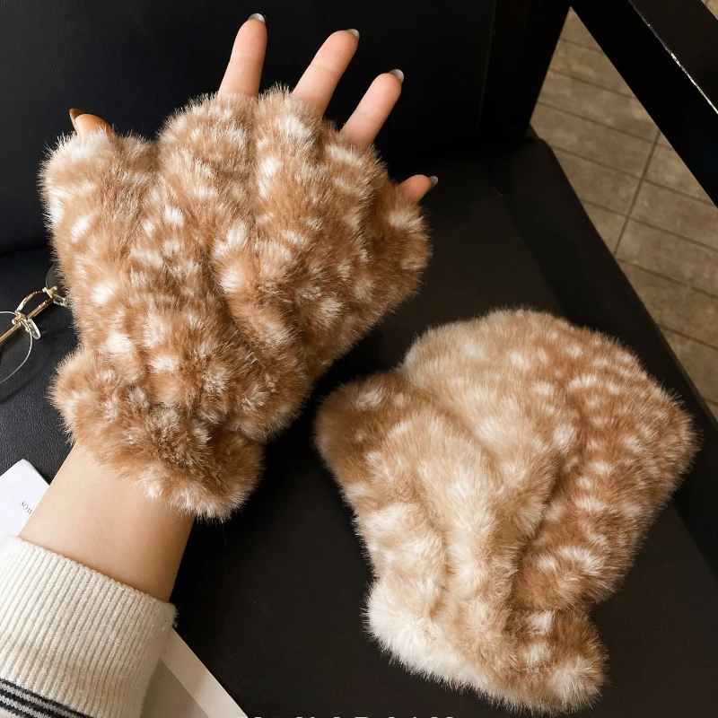 

Милые плюшевые японские перчатки с открытым пальцем в виде лося, серия оленя, рождественские аксессуары, реквизит для косплея Y2K Kawaii Jk, теплые перчатки