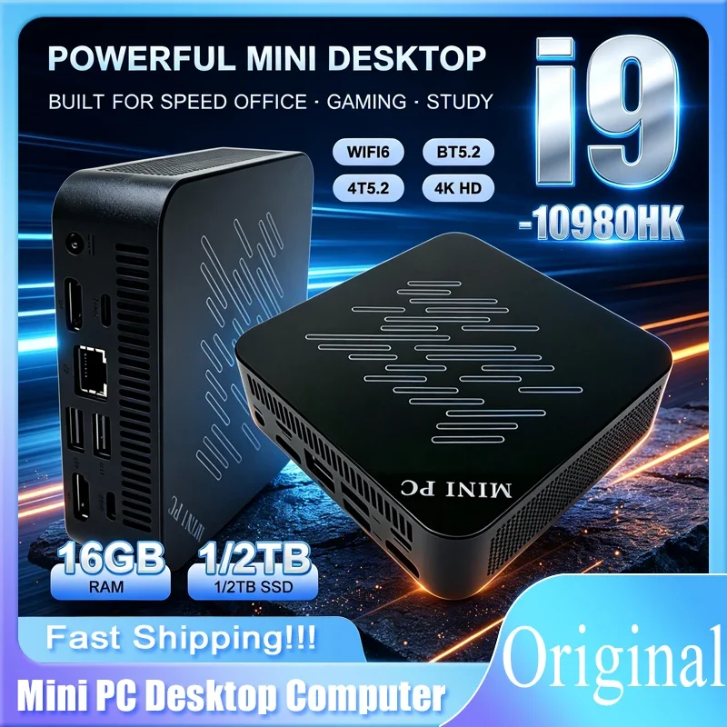 Windows 11 New Mini PC Intel Core I9-10980HK Small Pocket Computer Portable 16GB RAM 1TB SSD WiFi 6 BT5.2 Gaming Desktop PC