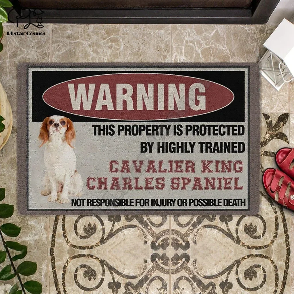 THIS PROPERTY IS PROTECTED BY HIGHLY TRAINED Cavalier King Charles Spaniel Doormat 3D Indoor Outdoor Doormat Non-slip