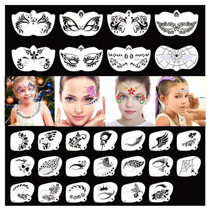 Face Paint Stencils Professional Body Art Paint Stencils Reusable For Adults Kids Easily Use Templates For Parties Makeup Tools