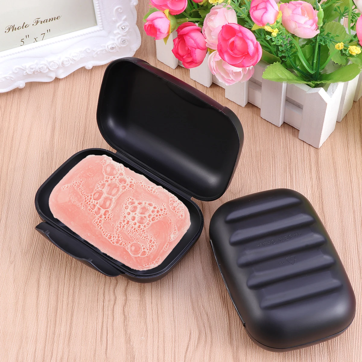 

Portable Soap Box Holder Container Case Travel Camping Hiking Leak-Proof Compact Lightweight Black L Size Pp Plastic