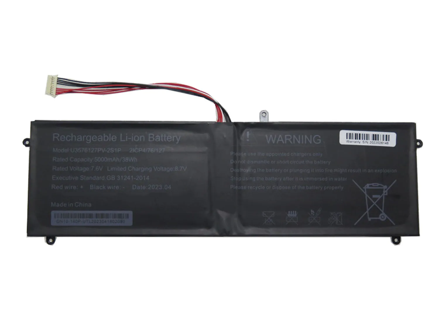

Laptop Battery For U3576127PV-2S1P GN10-140P 7.6V 5000MAH 38WH
