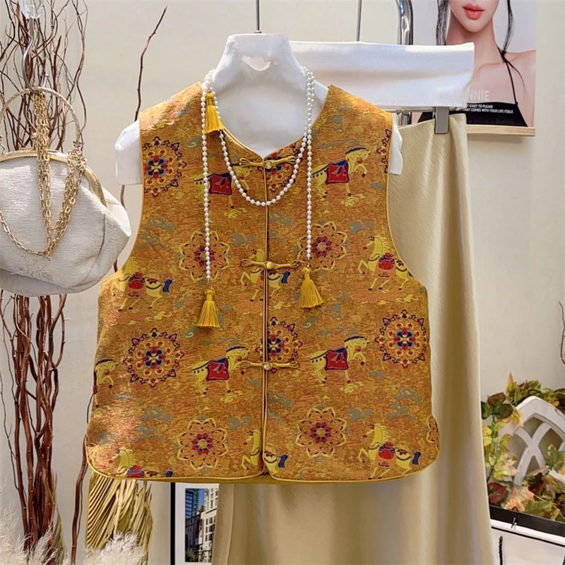 

Women's Vest High-end Chinese Cotton Single-breasted Vest Spring and Summer Retro Exquisite Jacquard Temperament Vest Jacket