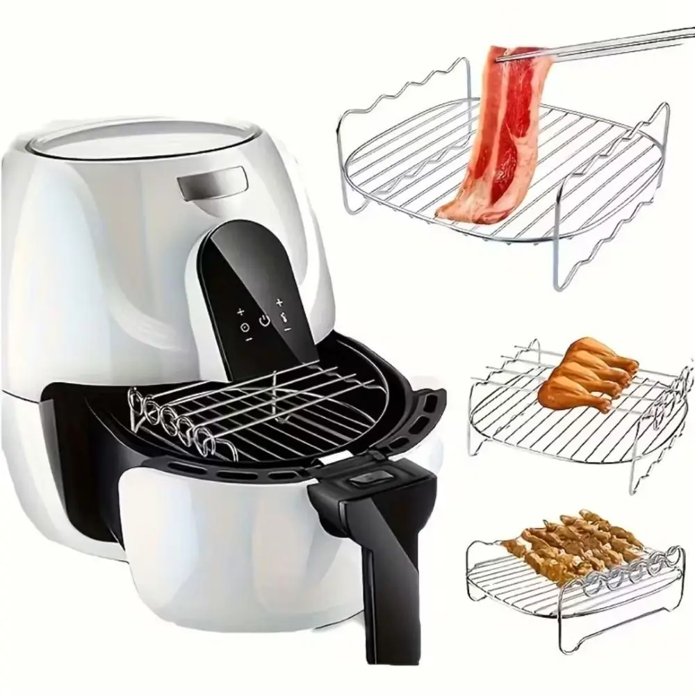 

Stainless Steel Air Fryer Rack Silver Multi-functional Air Fryer Holder DIY Bakeware Double Layer Grill Rack Kitchen Supplies