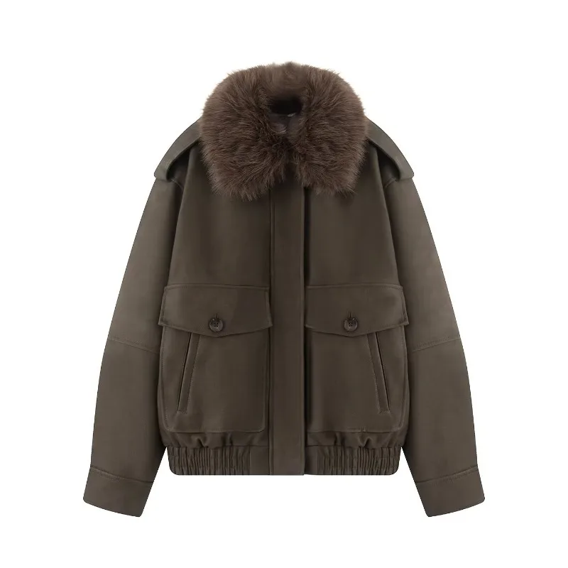 ZEMOREXMZ 2025年秋新作 レディース アメリカンスタイル フリップカラー アンチベルベット効果 取り外し可能襟付きジャケットコート