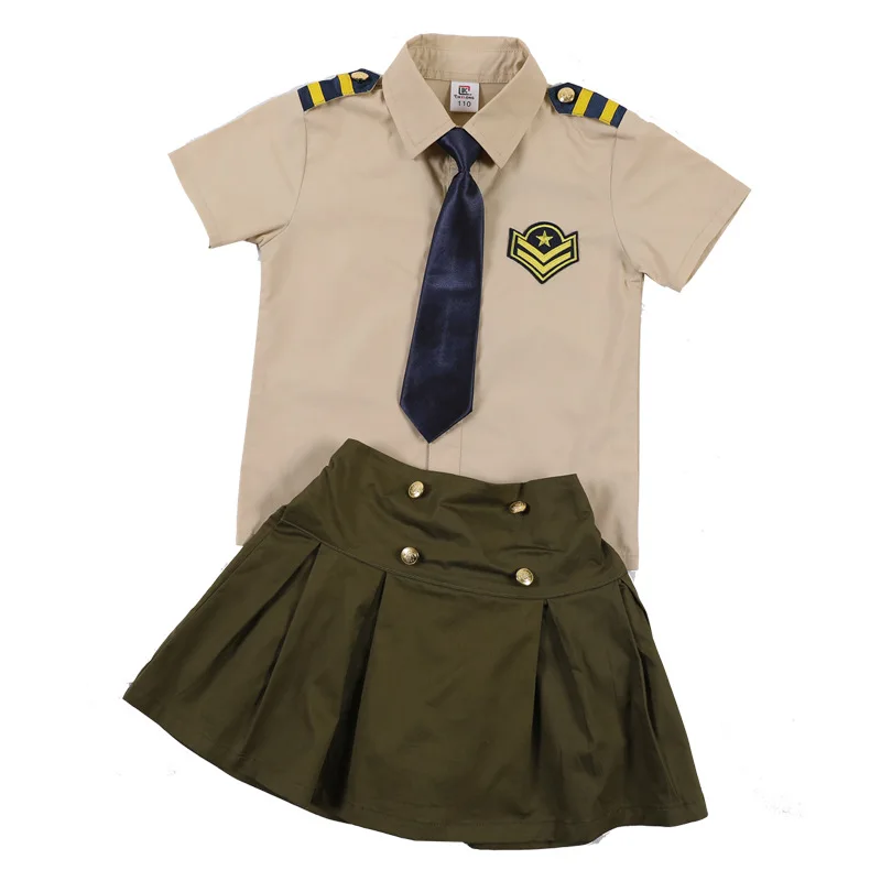 Kids Summer Captain Uniform Military Costume Set Boys Shirt Tie Shorts & Girls Blouse Skirts School Outfit Child Cosplay Clothes