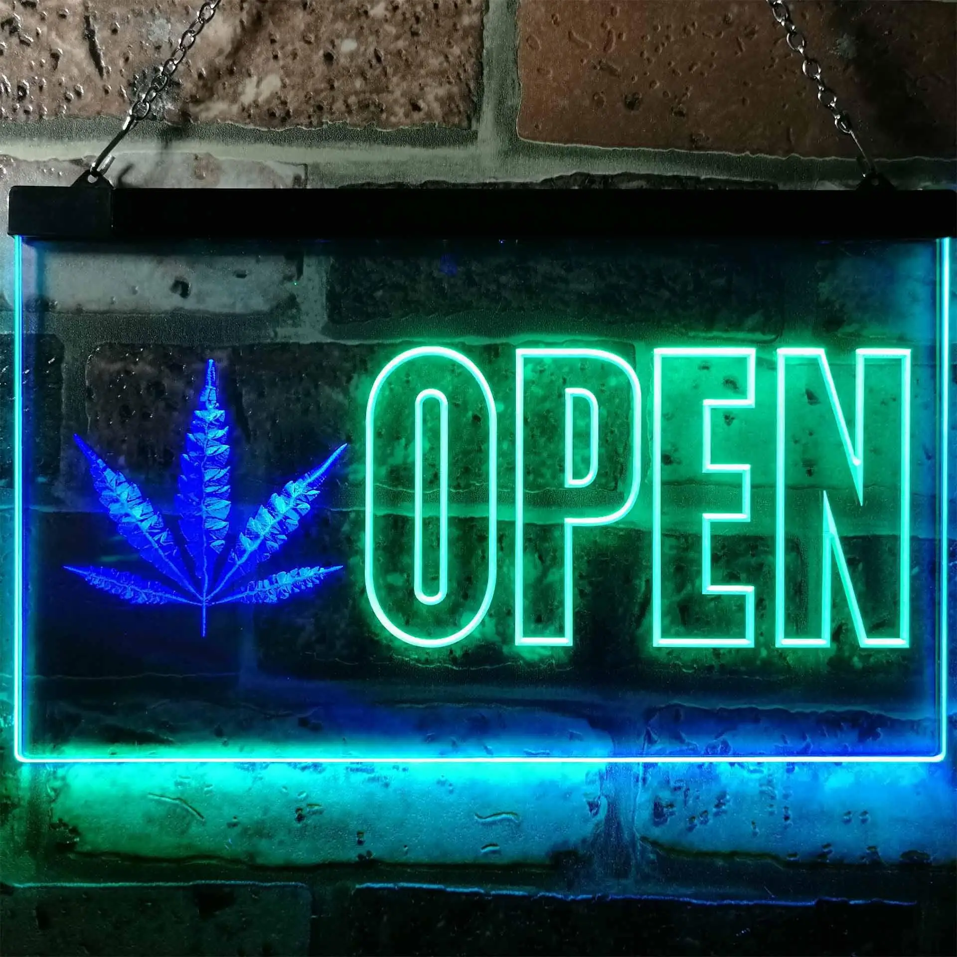 Open Marijuana Cannabis Hemp Leaf High Life Dual Color Led Neon Sign st6-j0791