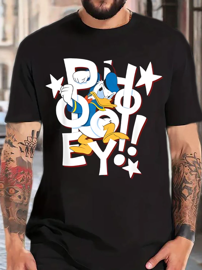 

Дисней Дональд Дак "ПОНИ!" Мужская футболка с узором, хлопковая свободная версия, повседневный топ с короткими рукавами и круглым вырезом с мультяшным принтом