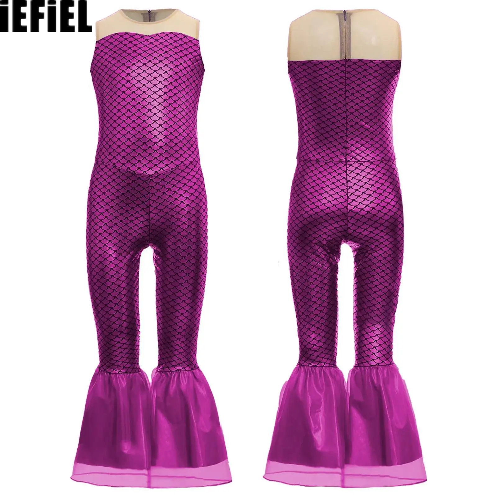 

Kids Girls Print Flared Mermaid Jumpsuit Cosplay Costume Sleeveless Fish Scales for Halloween Party Holiday Cosplay Costume