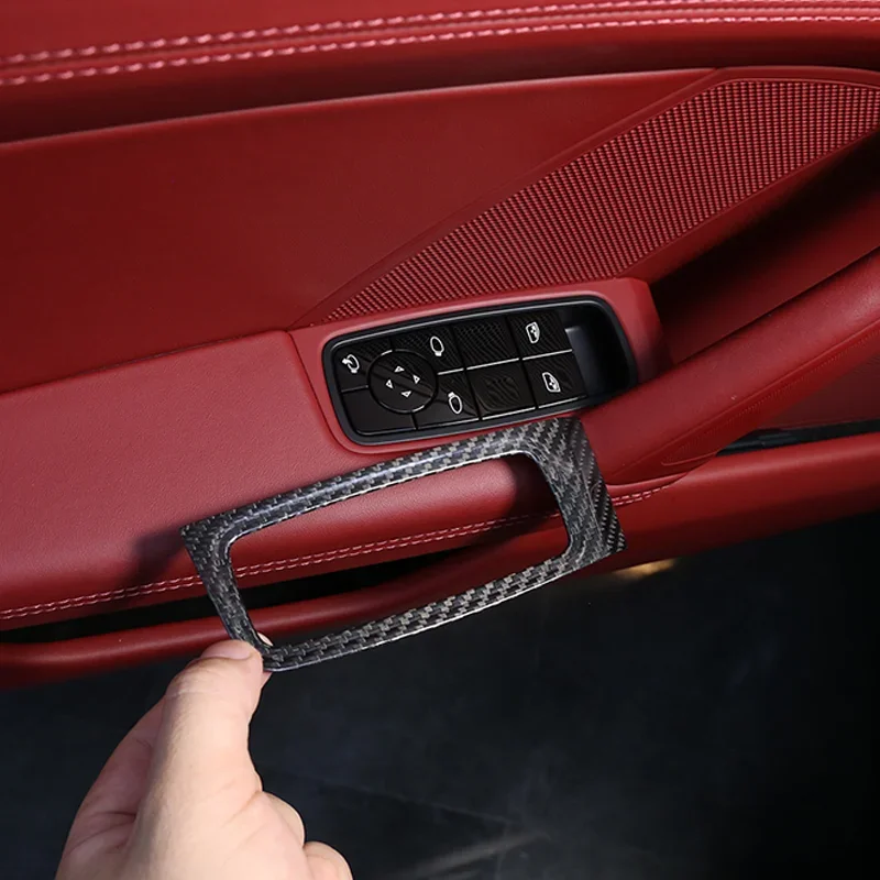 For Porsche 911 (992) 2019-2023 Real Carbon Fiber Car Door Window Button Cover Frame Trim Sticker Car Accessories