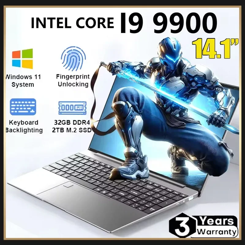 Laptop Intel I9 9900 Windows 11 14.1 Inch Notebook Computer Gamer 12GB RAM 1TB 2TB SSD PC Gaming Office 1920*1080 4K HD