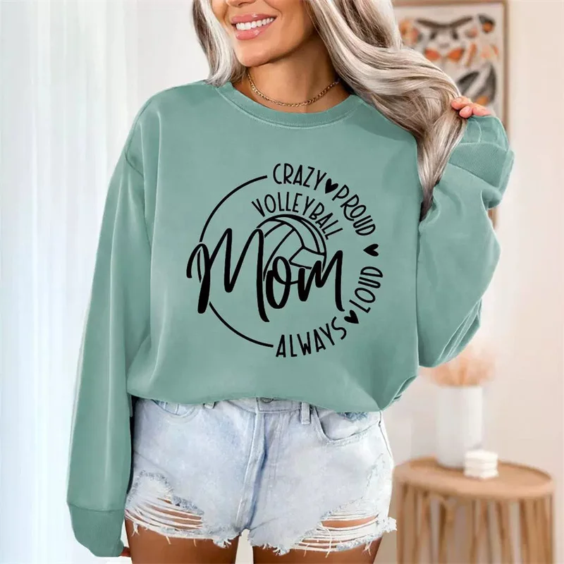 New fall/winter fashion cotton crazy proud volleyball mom always lodu Baseball vintage crew neck pullover hoodie print