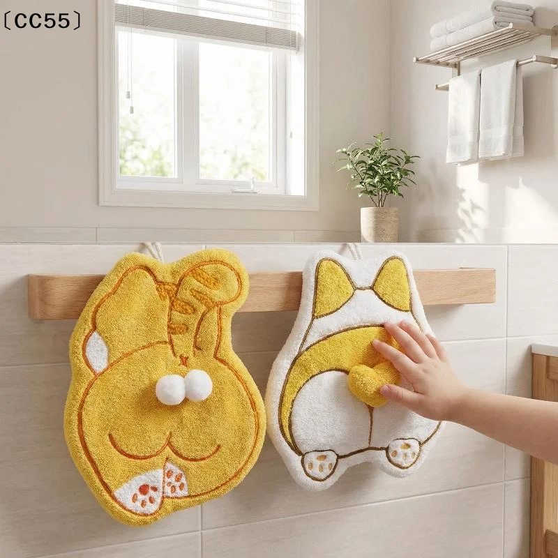 toalha-de-mao-cat-corgi-egg-butt-de-veludo-coral-absorvente-de-secagem-rapida-espessada-para-pendurar-lenco-de-mao-toalhinha-de-rosto〔cc55〕