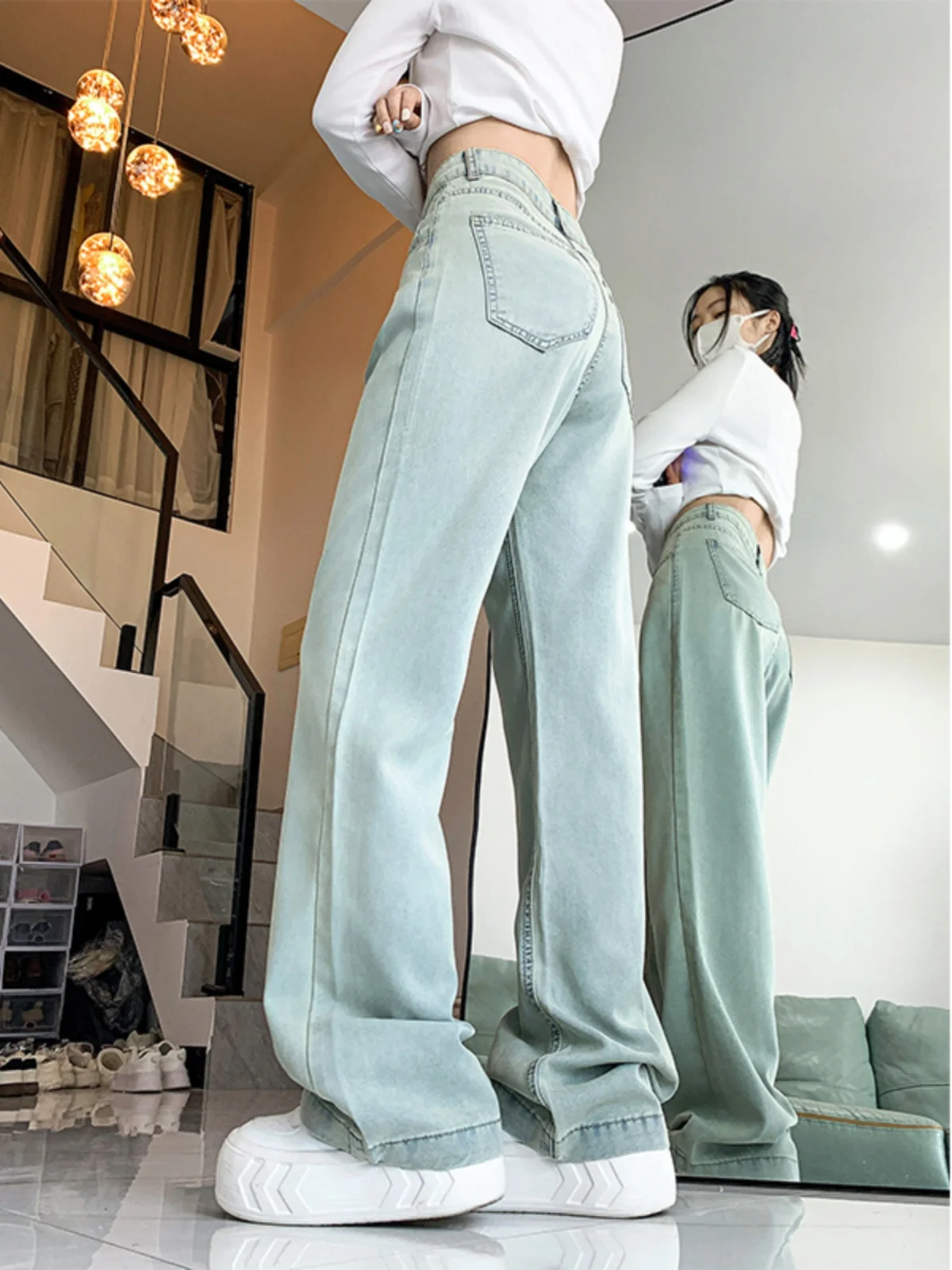 plus Size High Waist Loose Fit Denim Jeans Women's Autumn New Sle Pear ape Body Slimming Wide Leg Floor-Length Pants