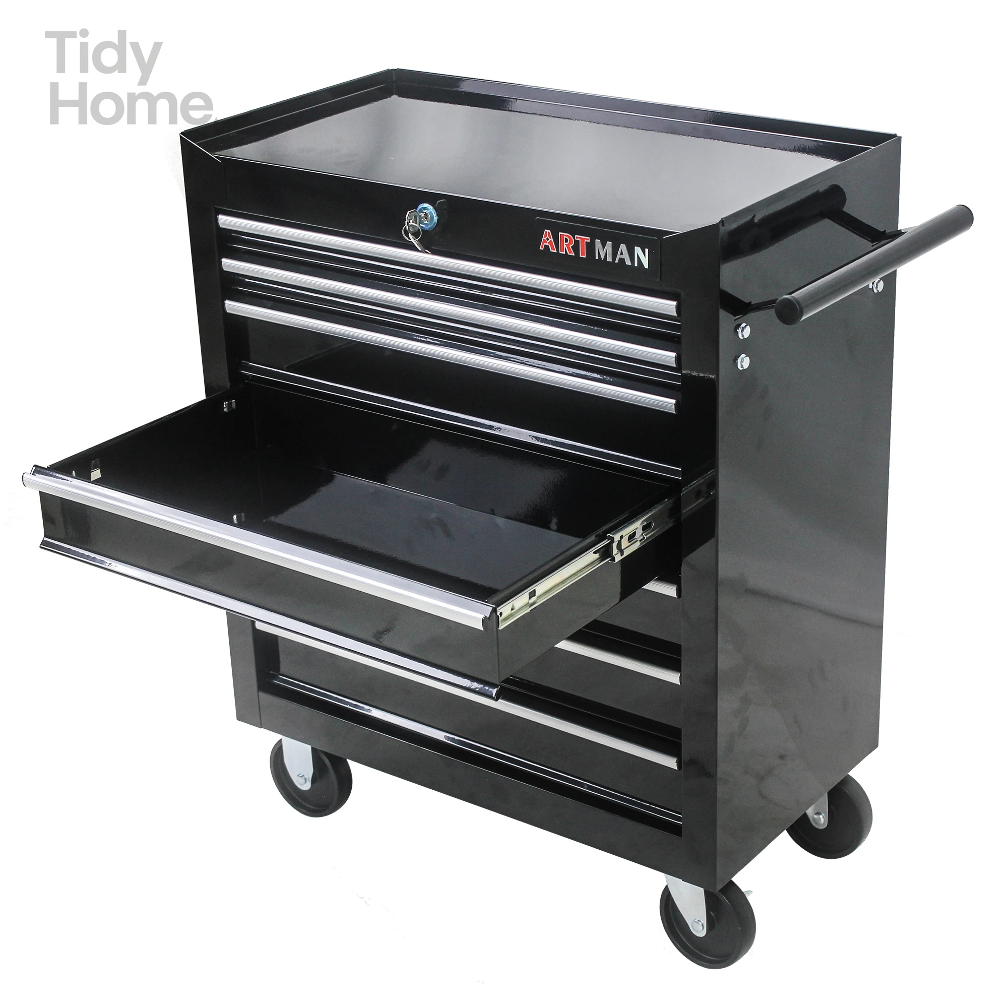 7 DRAWERS MULTIFUNCTIONAL TOOL CART WITH WHEELS-BLACK  toolbox with wheels tool organizer box rolling tool-box garage storage