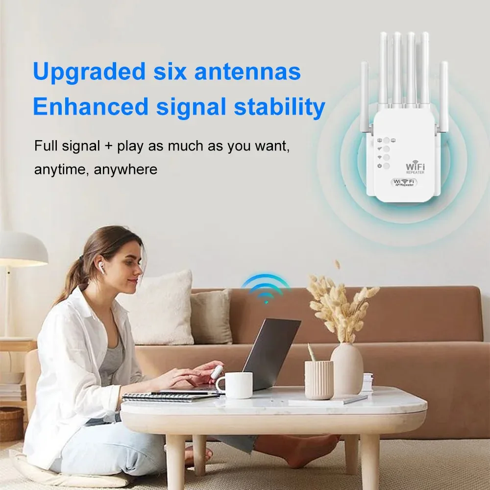

1200Mbps Dual Band WiFi Repeater Wireless WIFI Extender WiFi Booster 2.4G 5G Network Amplifier 360° Full Coverage Wi-Fi Signal