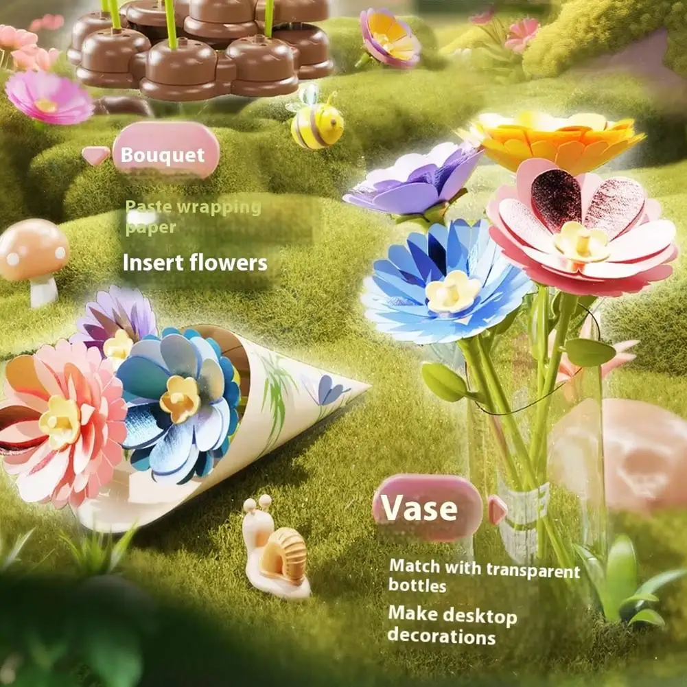 باقات زهور من القماش ألعاب يمكنك صنعها بنفسك مجموعات حرفية للأطفال-لعبة سوق الزهور بناء باقة الزهور هدايا الأنشطة التعليمية للفتيات الصغيرات #2