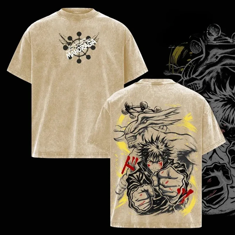 Anime Jujutsu Kaisen Fushiguro Megumi Graphic T Shirt Men Women Washed Cotton Tshirts Vintage Casual Clothing Harajuku T-shirt