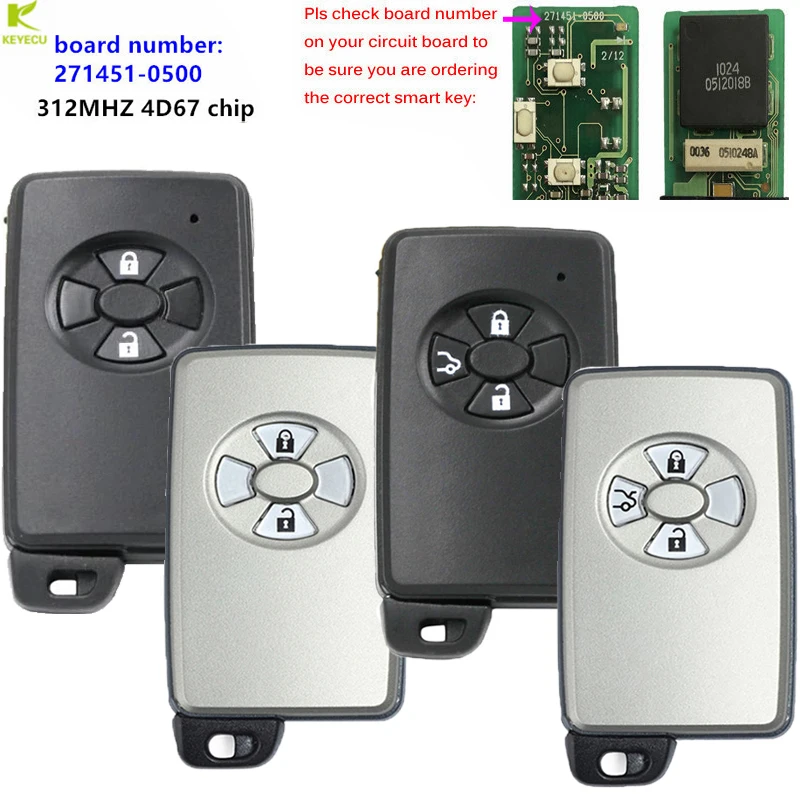 

KEYECU Replacement Smart key Keyless 271451-0500 312MHz for Toyota Axio Allion Premio YARIS AURIS COROLL Ractis Vitz 90 bB ist