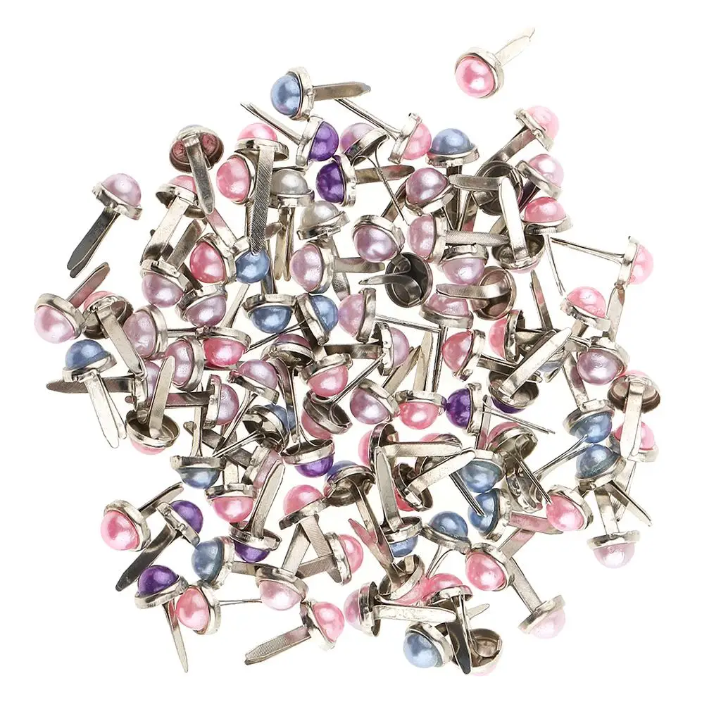 200pcs Metal Pearl Head Brad Paper Fasteners for Scrapbooking Embellishment Paper Craft