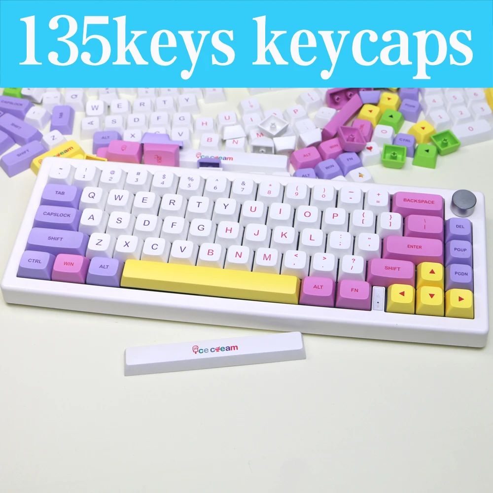 

XDA Profile PBT Ice Cream 135keys Keycaps Space Keycap 6.25U for MX 60% 70% 80% 90% 100% Mechanical Keyboard