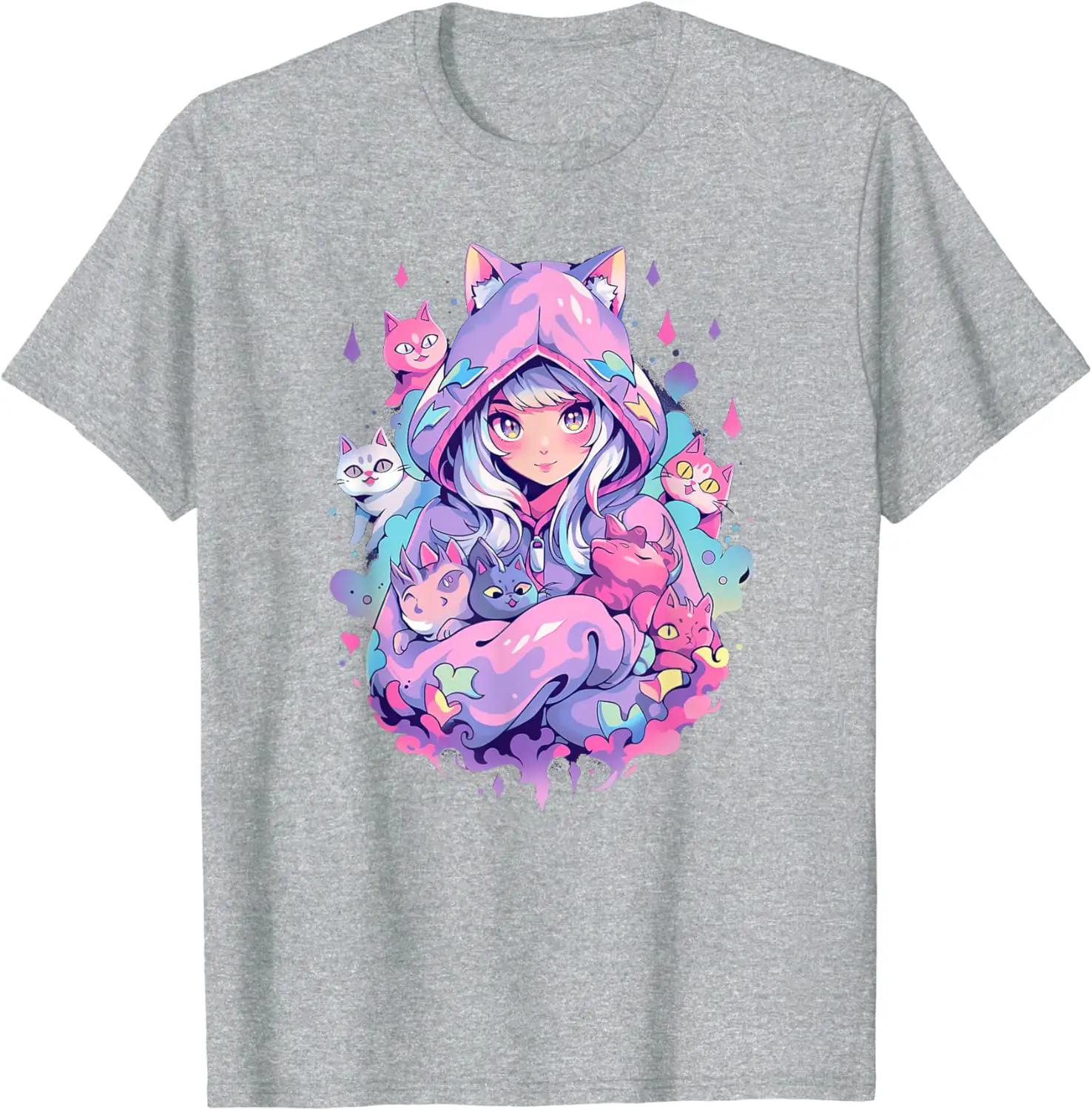 Cat Girl in funny Pastel japan Anime Aesthetic japanese T-Shirt