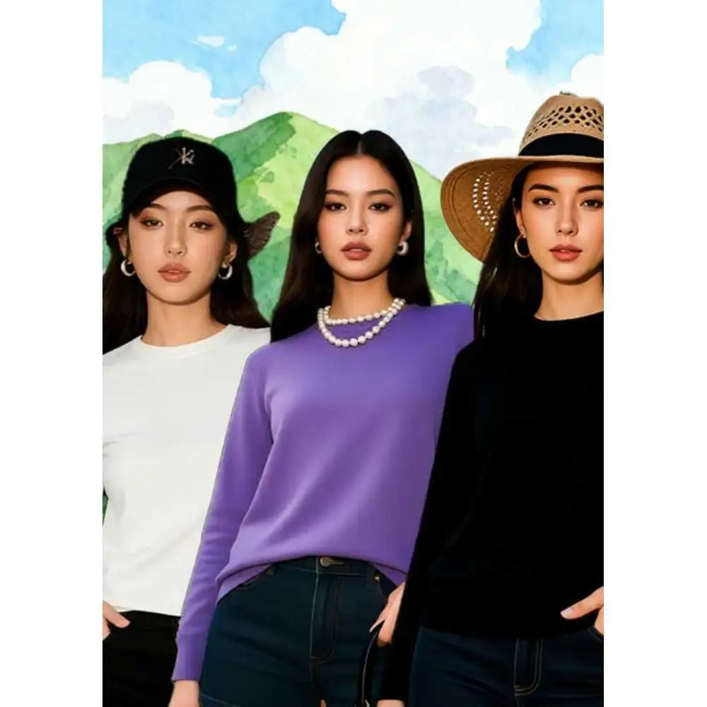 

Комплект из трех женских футболок с длинными рукавами, простой круглый вырез и универсальный дизайн. Доступно в четырех цветах.