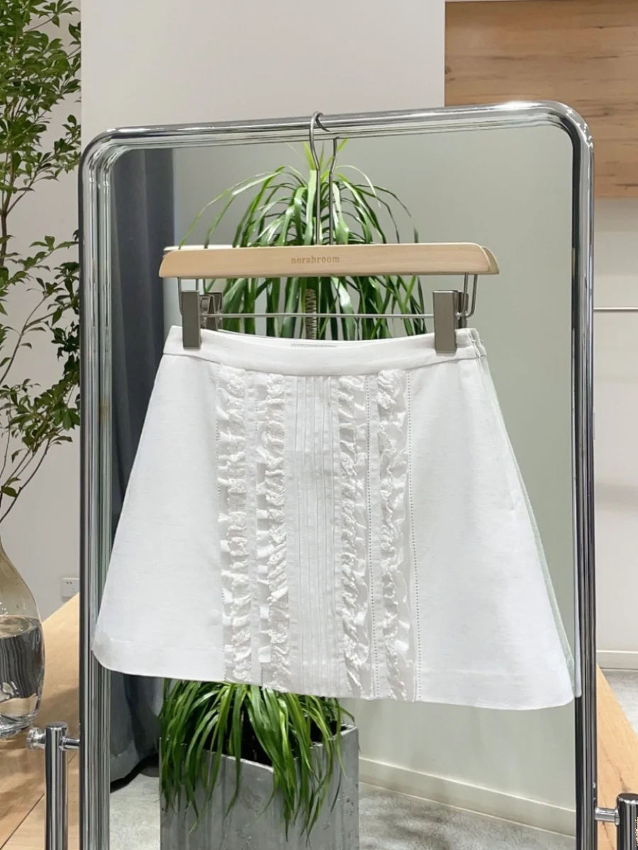 

Nolara Authentic Brand Spring 2025 White Lace Linen ter Ne Dr Korean Sle High Waist A-Line Skirt