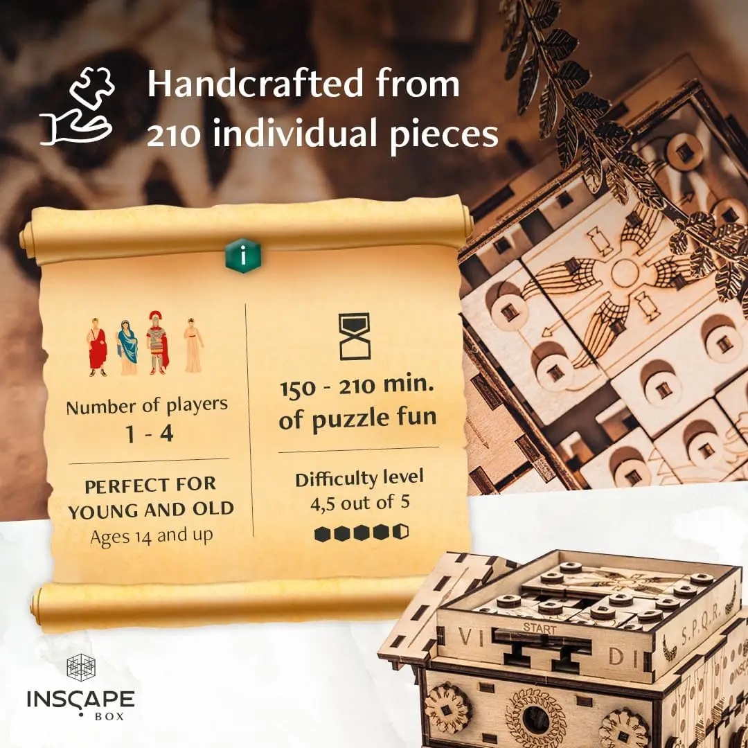 Caesar's Riches Puzzle Box, Wooden Escape Room in a Box for Adults, Hidden Compartments, Gift