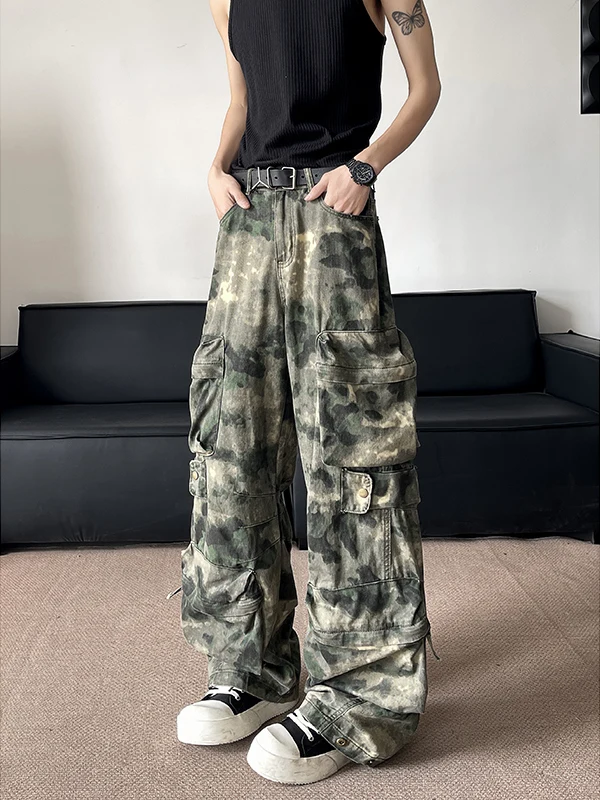 

Американские камуфляжные рабочие брюки в стиле ретро, мужские свободные широкие повседневные брюки, весна-осень, модный бренд Street Vibe Big ket